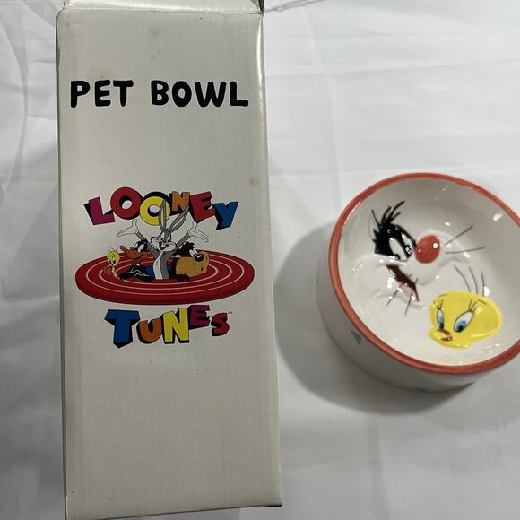 NEW VINTAGE 1993 LOONEY TUNES TWEETY BIRD SYLVESTER CERAMIC PET‎ BOWL DISH 8" - Picture 6 of 6